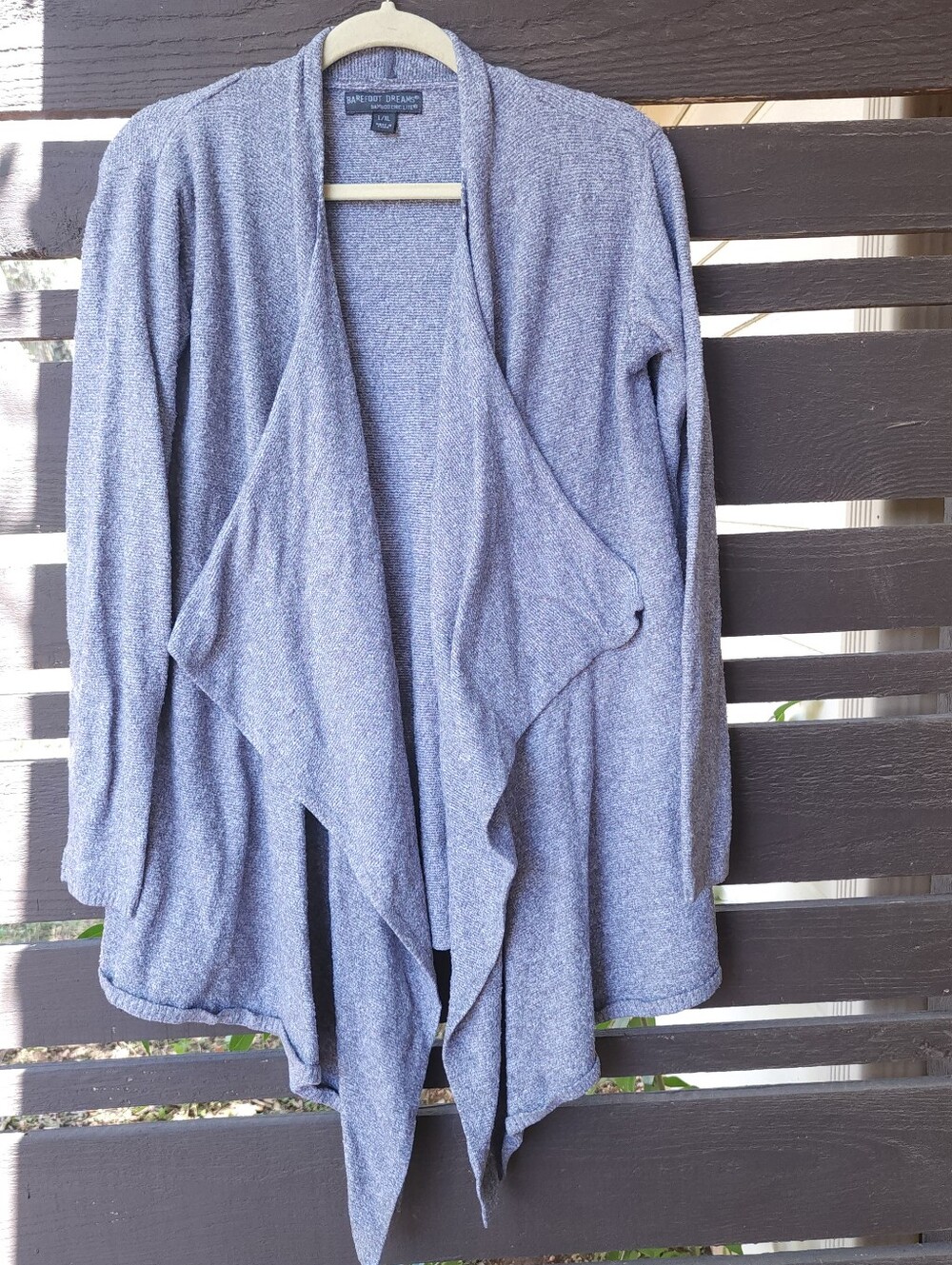 Barefoot Dreams Sweater Bamboo Chic Lite L/XL Blue Gray Cascade Open Front